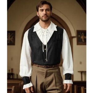 Pirate Medieval Victorian Cosplay Vest Shirt Costume White /Black
